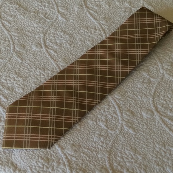 VTG Tan Pink & Cream Open Check Tie - Picture 5 of 7